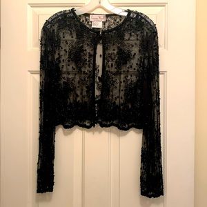 Beautiful Laurence Kazan Sheer Embroidered and Beaded Shrug Size Large